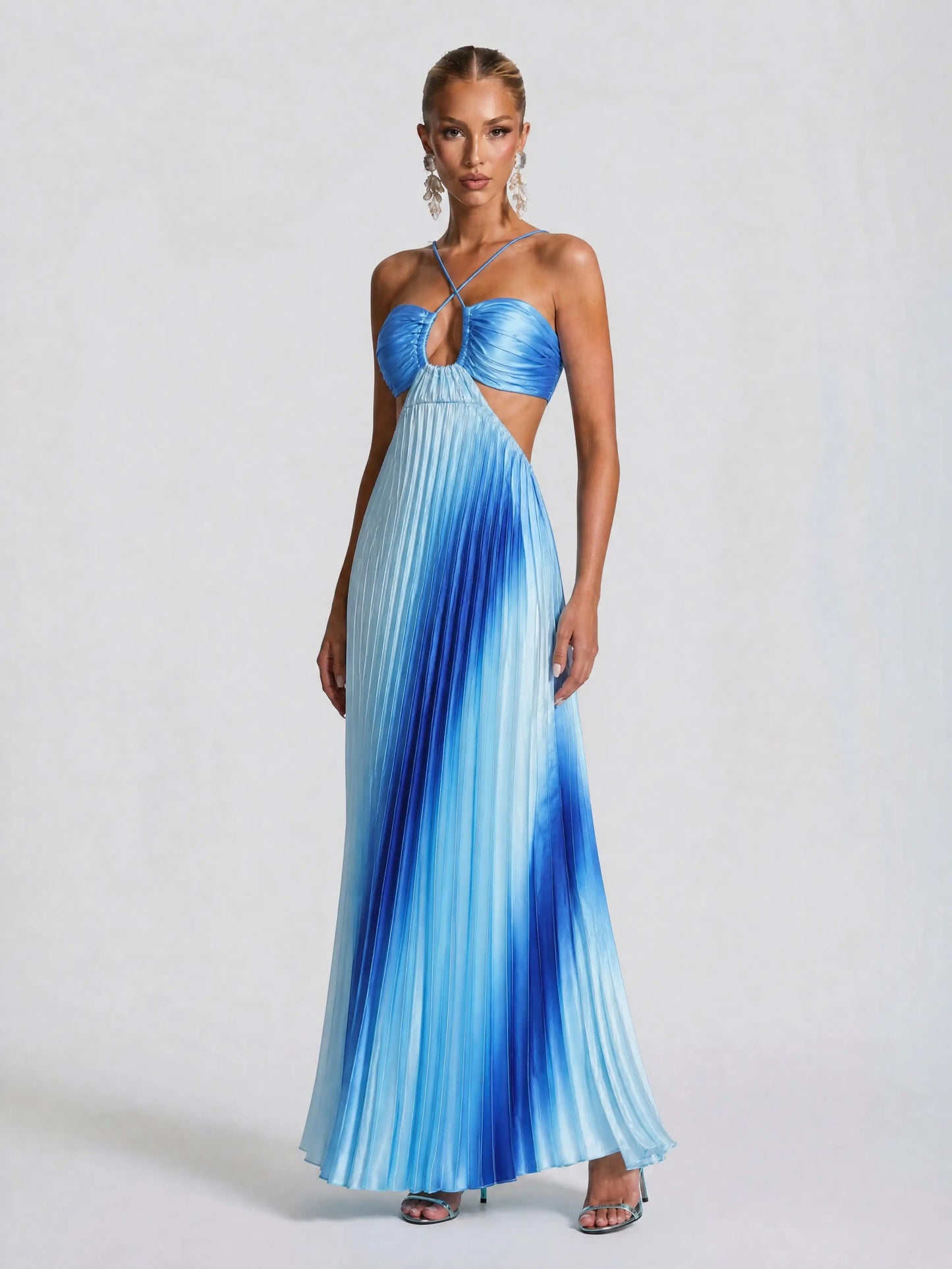 Ombre Halter Pleated Maxi Dress