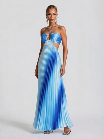 Ombre Halter Pleated Maxi Dress