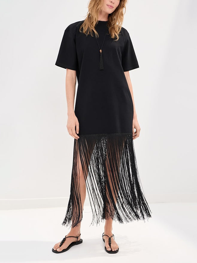 Casual Fringe Short Sleeve Maxi Dress