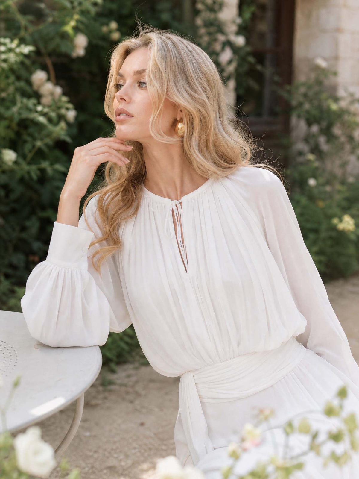 Asymmetrical Hem Long Sleeve Chiffon Midi Dress