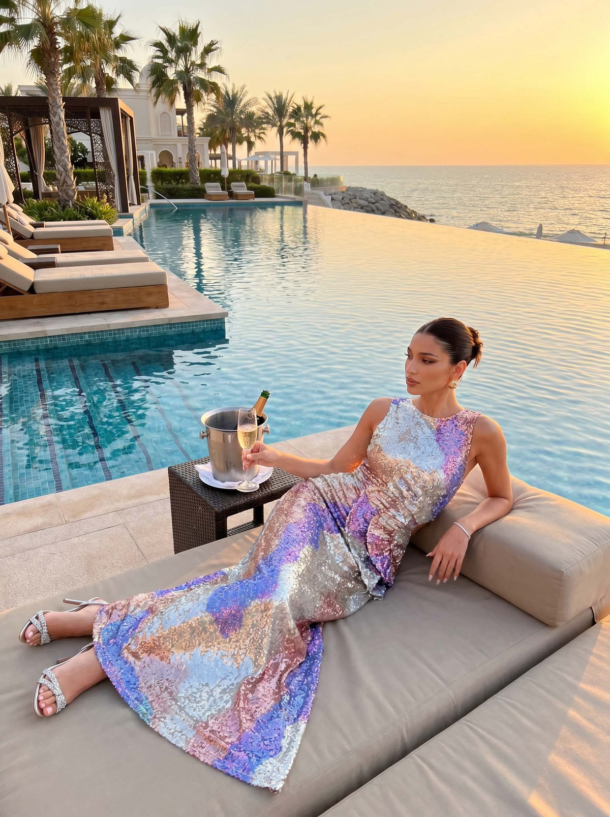 Pastel Sequin Sleeveless Cut-Out Maxi Dress