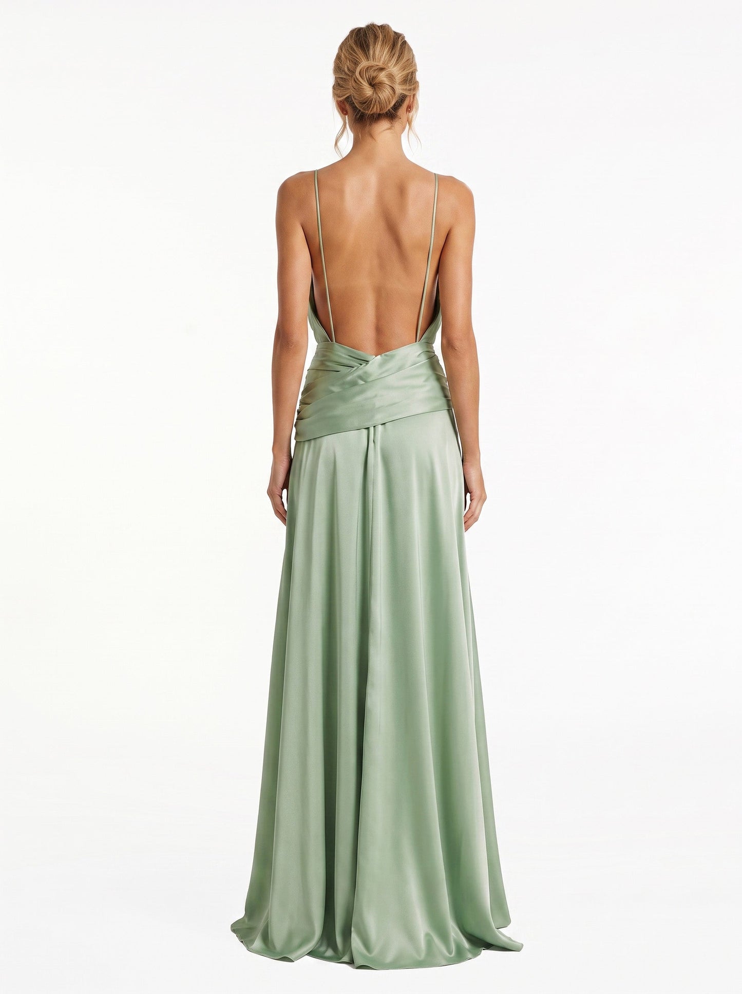 Sage Drape Halter Wrap Maxi Dress