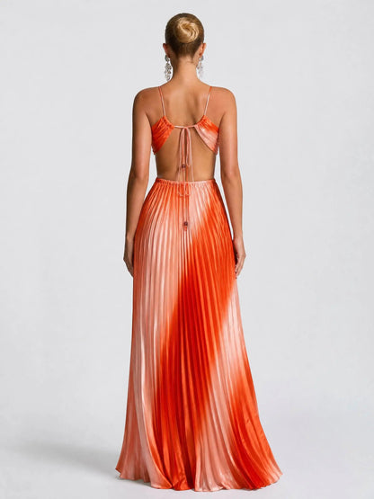 Ombre Halter Pleated Maxi Dress