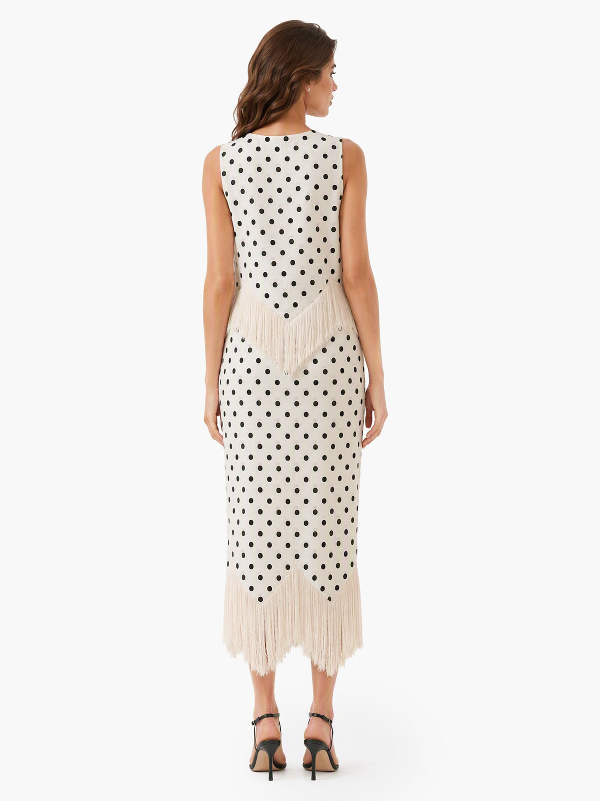 Elegant Polka Dot Fringed Asymmetrical Skirt Two-Piece Set