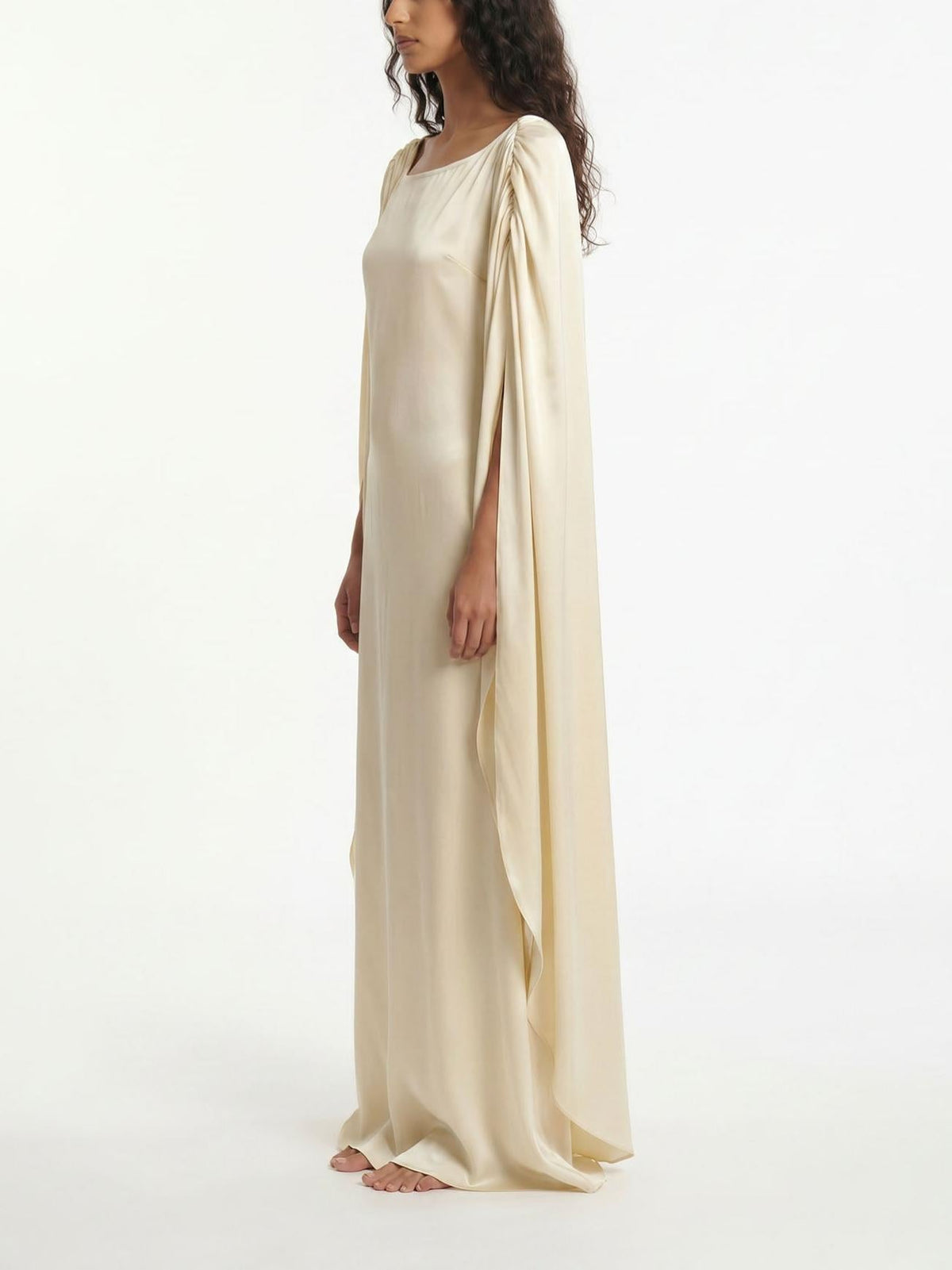 Boat Neck Cape Sleeve Satin Maxi Dress