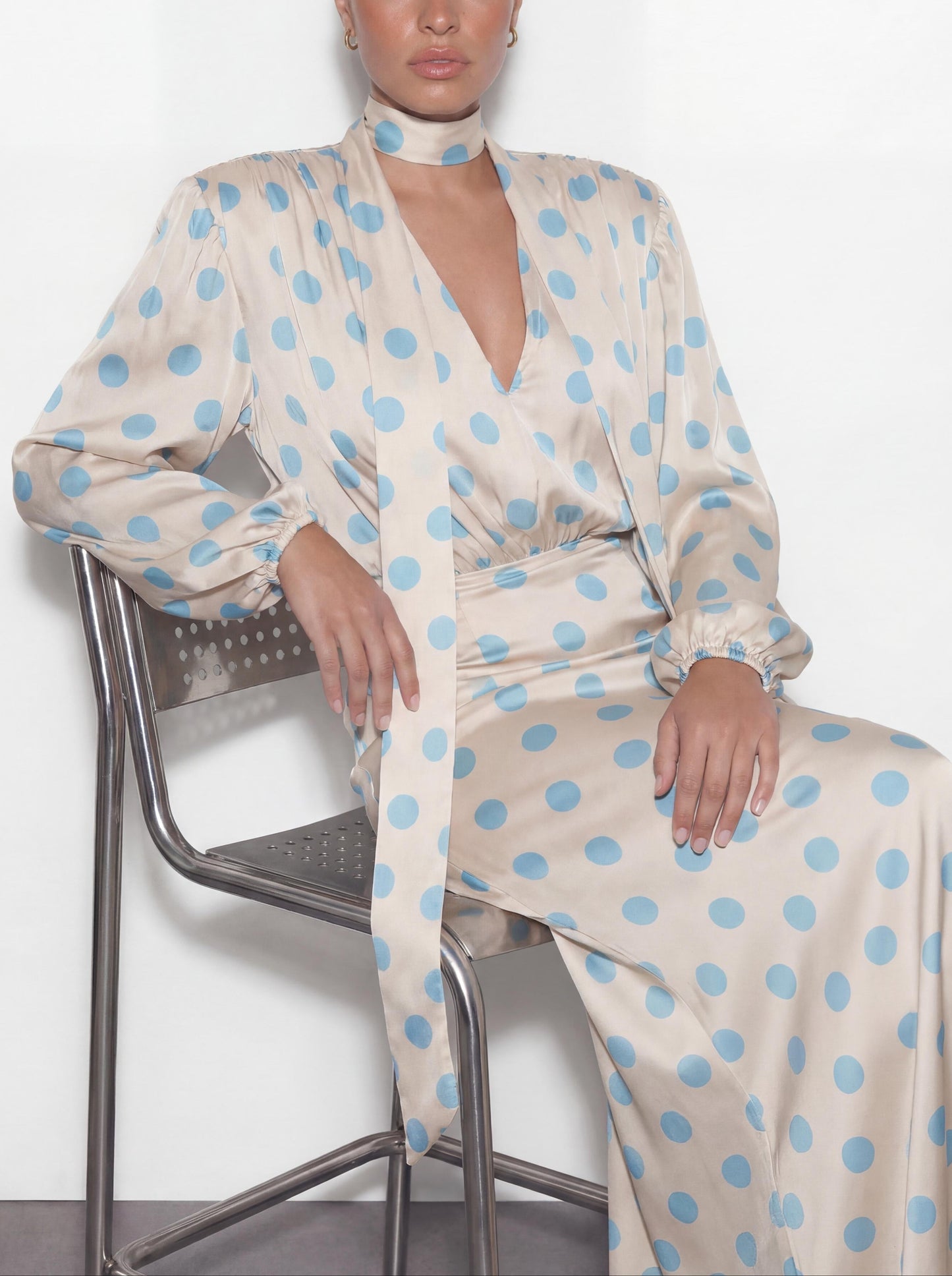 Elegant Polka Dot Blouse & Maxi Skirt Two-Piece Set