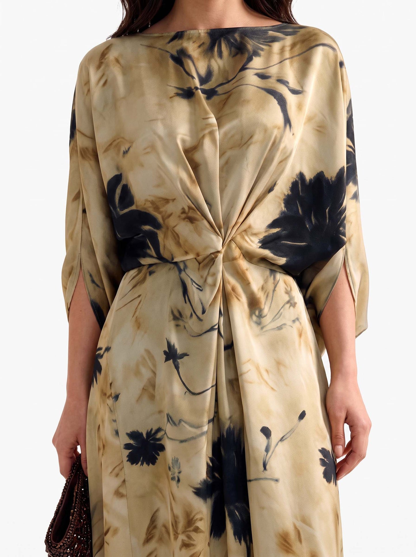 Elegant Watercolor Twist-Front Maxi Dress