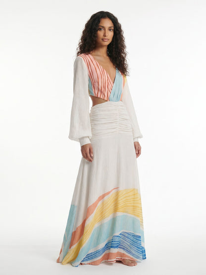 Open Back Colorblock Plunge Maxi Dress