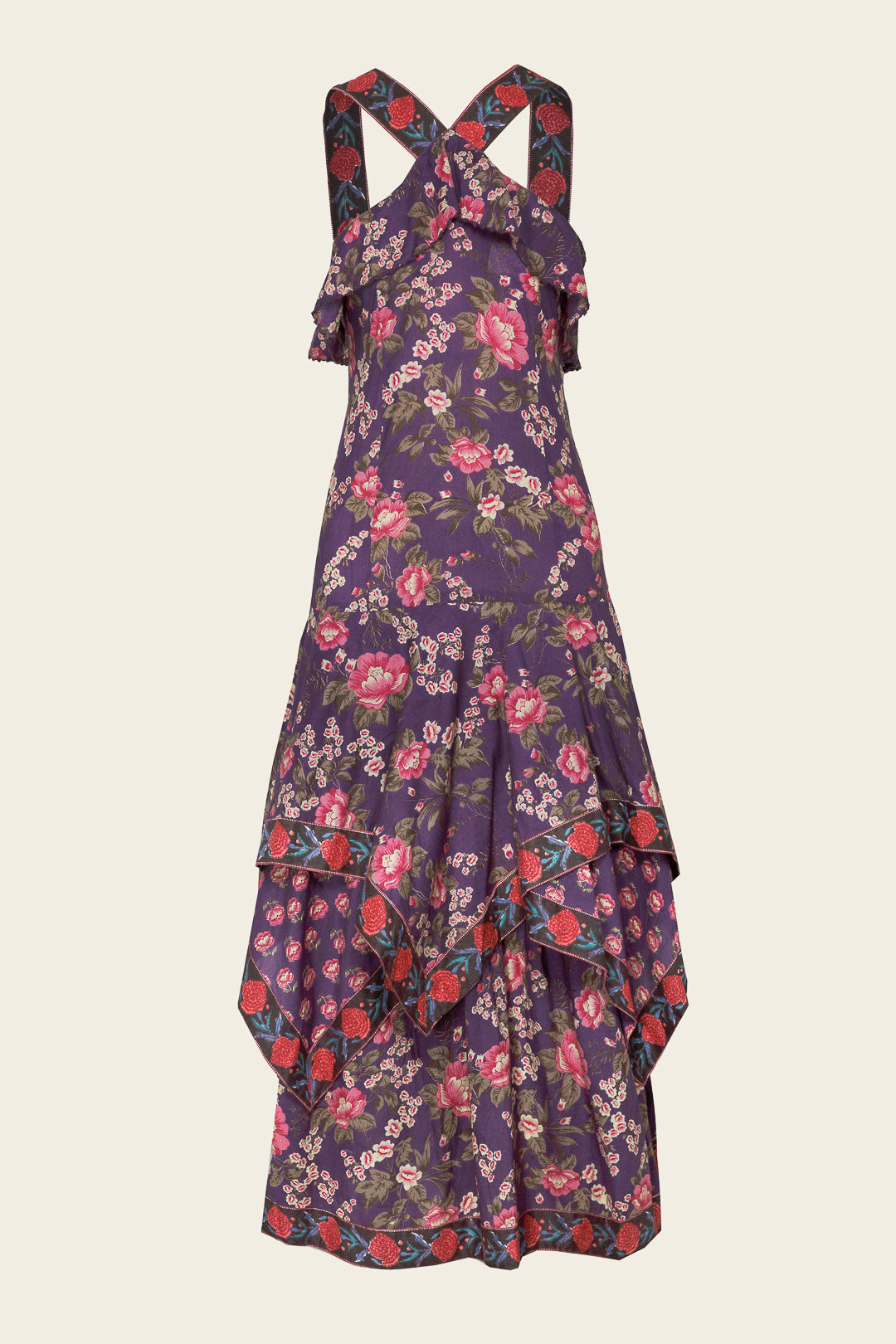 Floral Print Cross Halter Maxi Dress
