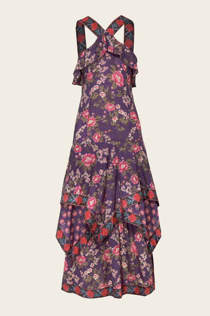 Floral Print Cross Halter Maxi Dress