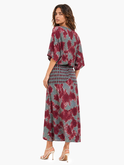 Casual Abstract Tie-Dye Print Kimono Sleeve Maxi Dress