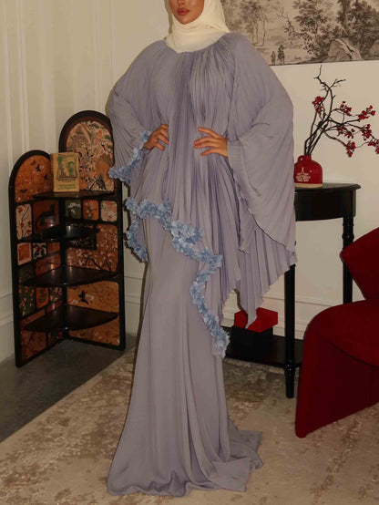 Pleated Cape Top & Satin Mermaid Maxi Skirt Two‑Piece Set