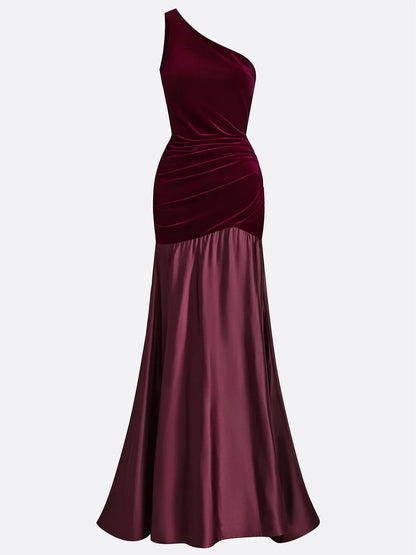 Elegant Velvet Satin Ruched Party Maxi Dress