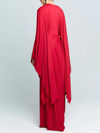 Elegant Batwing Sleeve Twist Front Slit Evening Maxi Dress