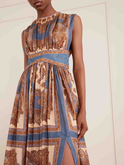 Retro Paisley Print Side Slit Maxi Dress