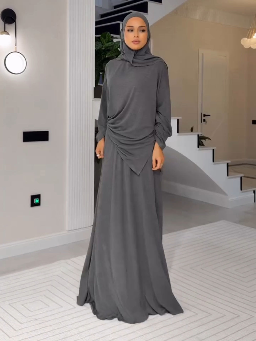 Elegant Muslim Headscarf & Maxi Robe Two-Piece Set