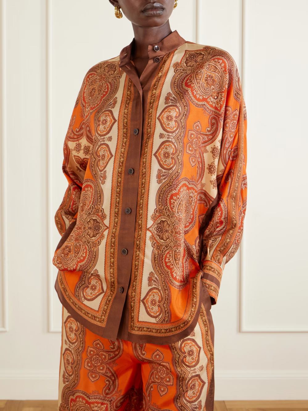 Retro Paisley Print Long Sleeve Shirt & Pants Two-Piece Set