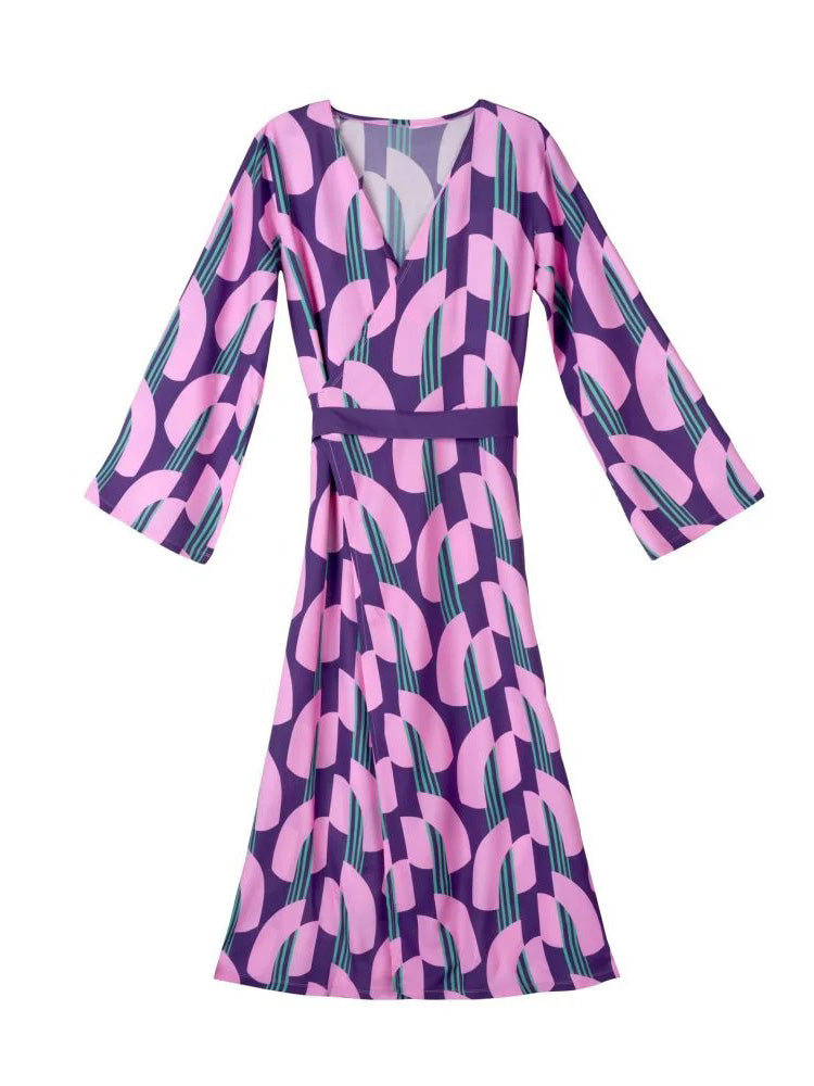 Elegant Geometric Print Wrap Maxi Dress