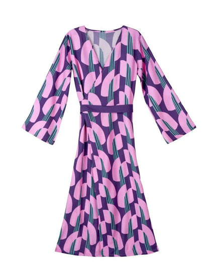 Elegant Geometric Print Wrap Maxi Dress