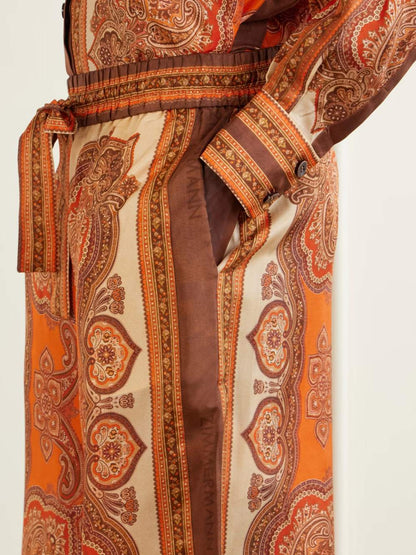 Retro Paisley Print Long Sleeve Shirt & Pants Two-Piece Set