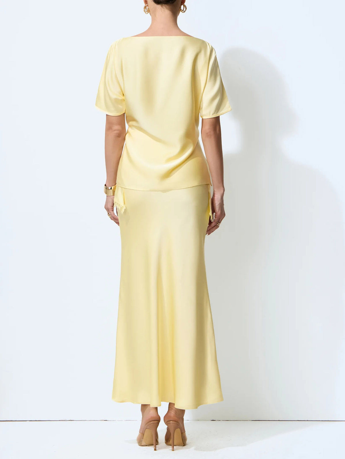 Elegant Draped Satin Lace-Trim Top Two-Piece Set