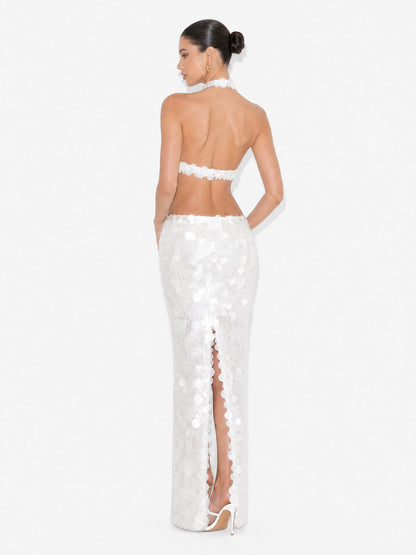 Elegant Halter Cutout Sequin Mermaid Maxi Dress