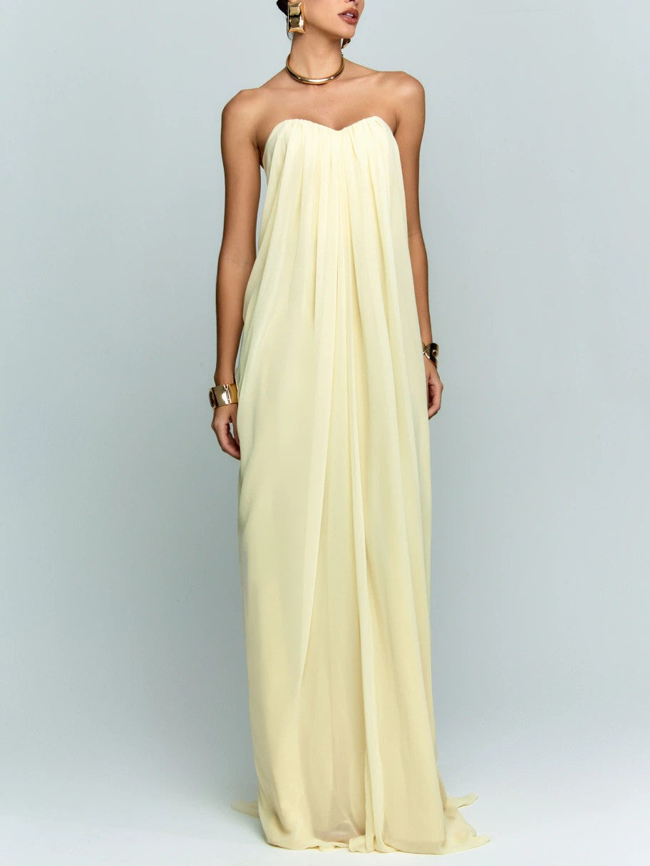 Elegant Strapless A-Line Pleated Maxi Dress