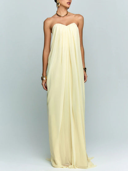 Elegant Strapless A-Line Pleated Maxi Dress