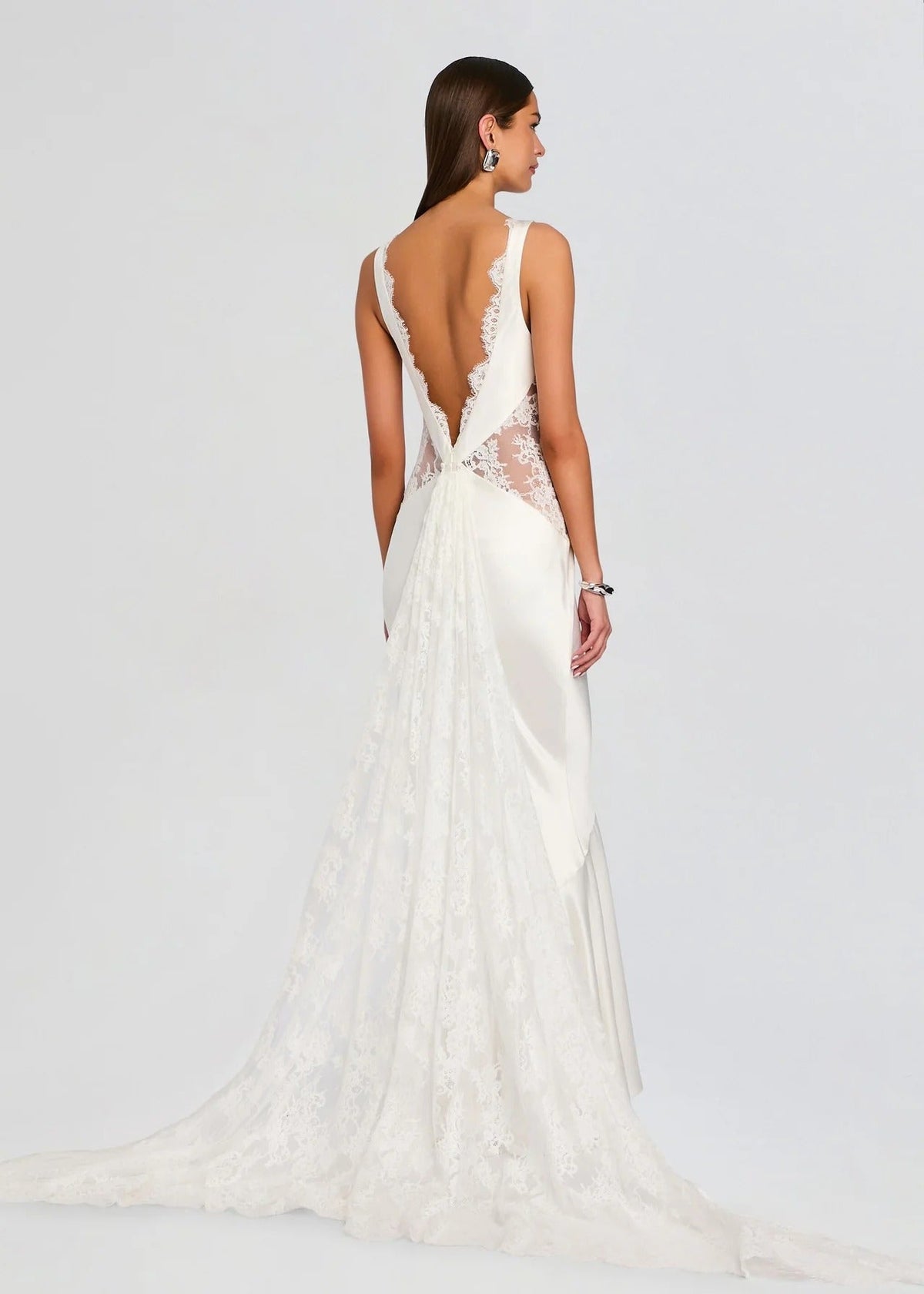 Elegant Satin Mermaid Lace Panel Evening Gown