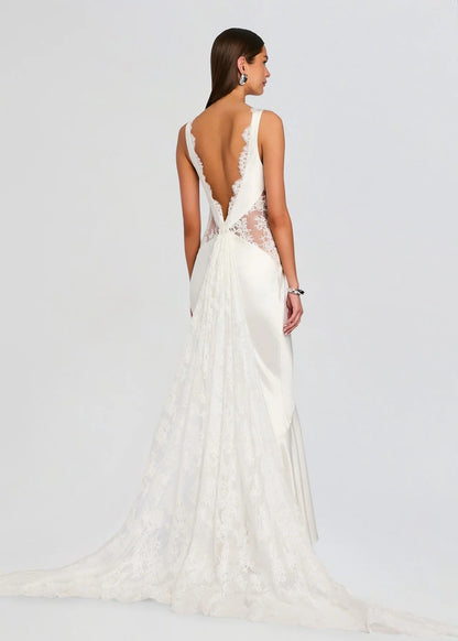 Elegant Satin Mermaid Lace Panel Evening Gown