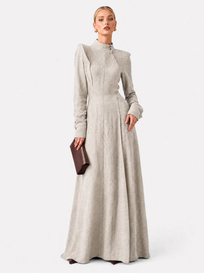 Elegant Stand Collar Long Sleeve Top & Pant Two-Piece Set