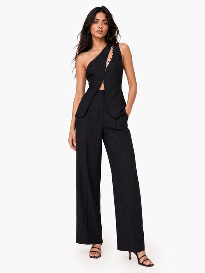 Elegant One-Shoulder Top & Wide Leg Pants Two-Piece Set