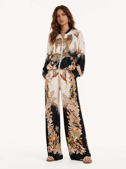 Exotic Jungle Print Zip-Up Long Sleeve Shirt