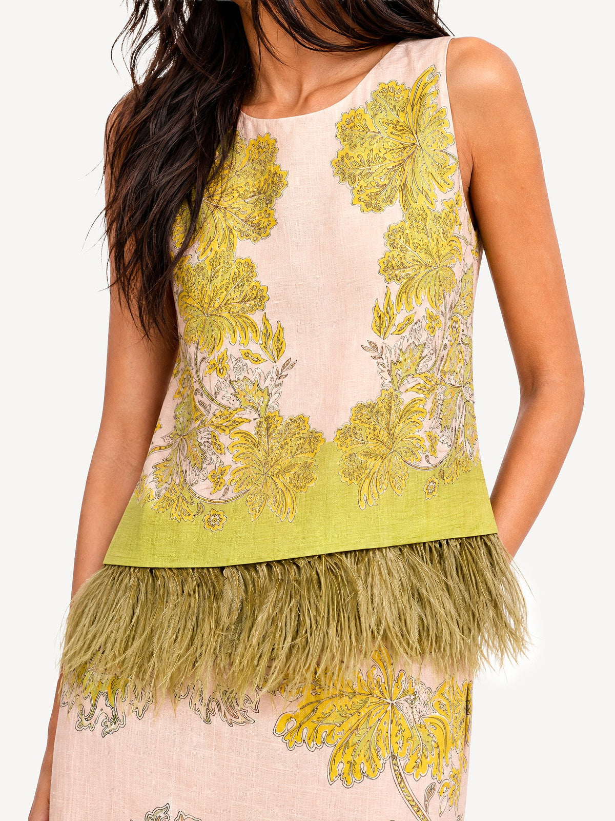 Feather Trim Top & Midi Skirt Two-Piece Set