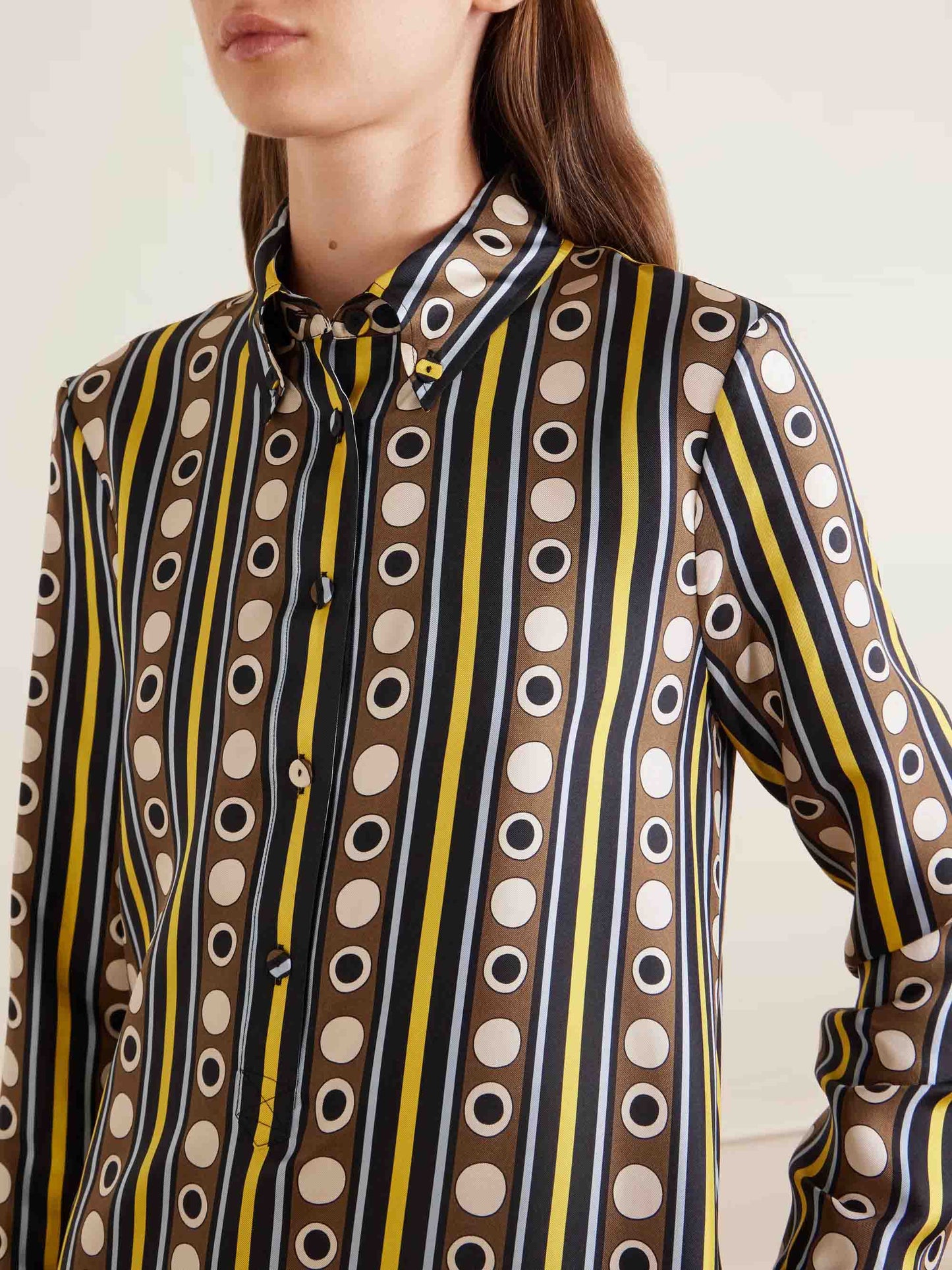 Retro Geometric Stripe Print Button-Front Maxi Shirt Dress