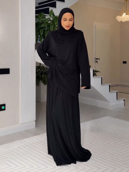 Elegant Muslim Headscarf & Maxi Robe Two-Piece Set