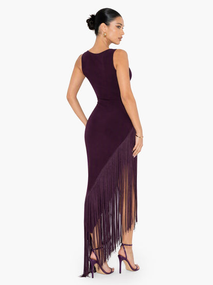 Elegant V-Neck Fringe Maxi Dress