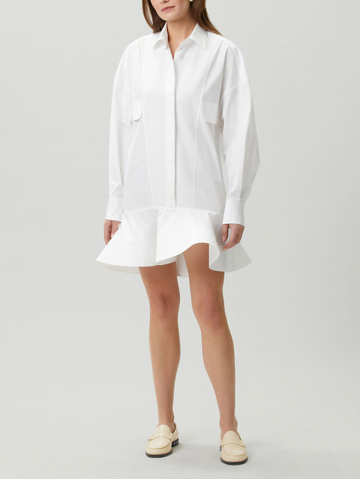 Elegant Ruffle Hem Fringe Shirt Dress