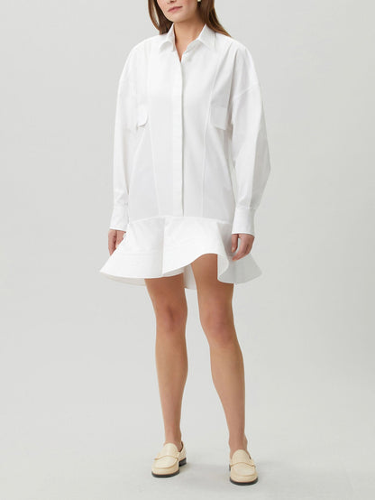 Elegant Ruffle Hem Fringe Shirt Dress