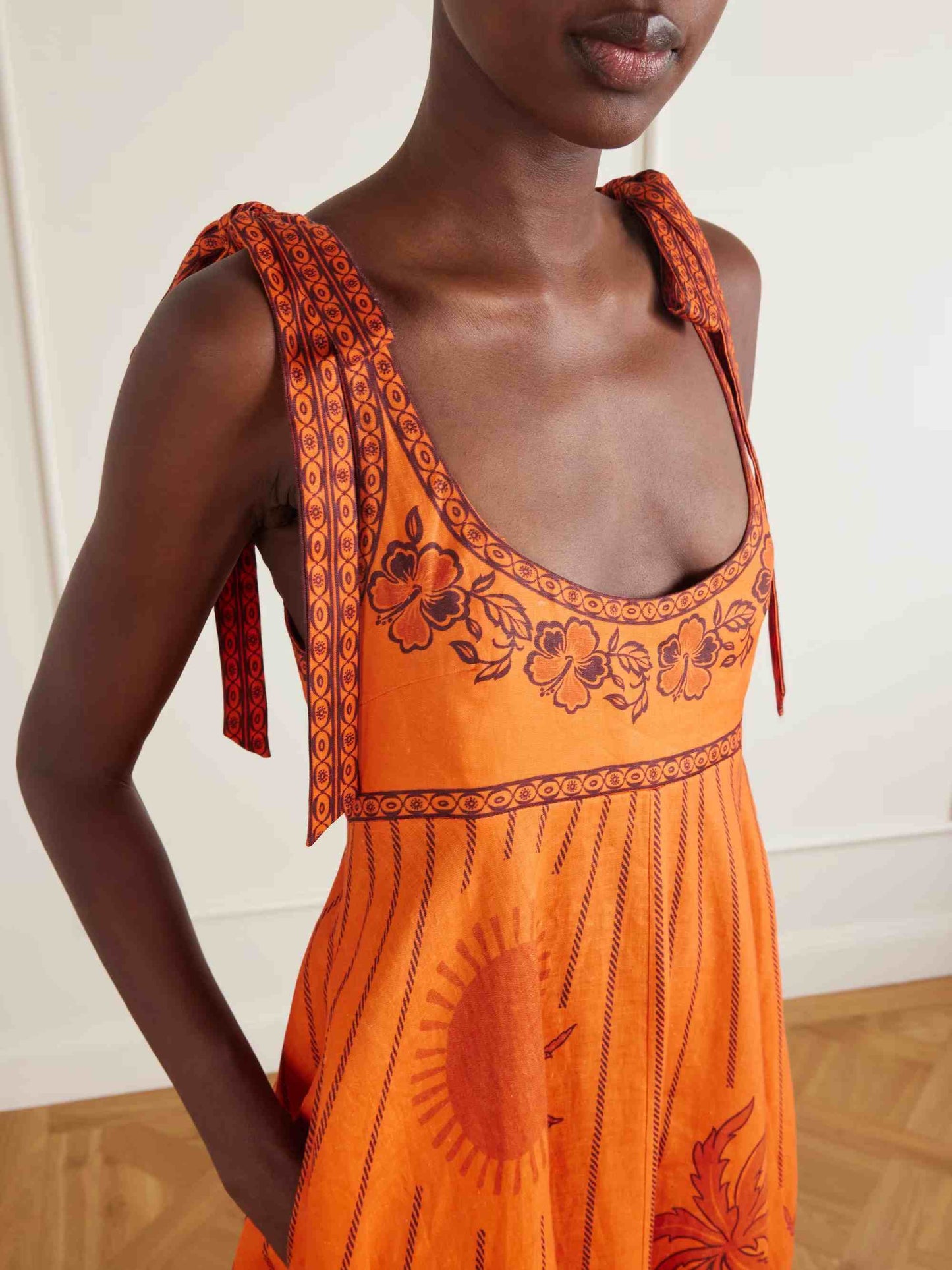 Retro Floral Print Tie-Shoulder Maxi Dress