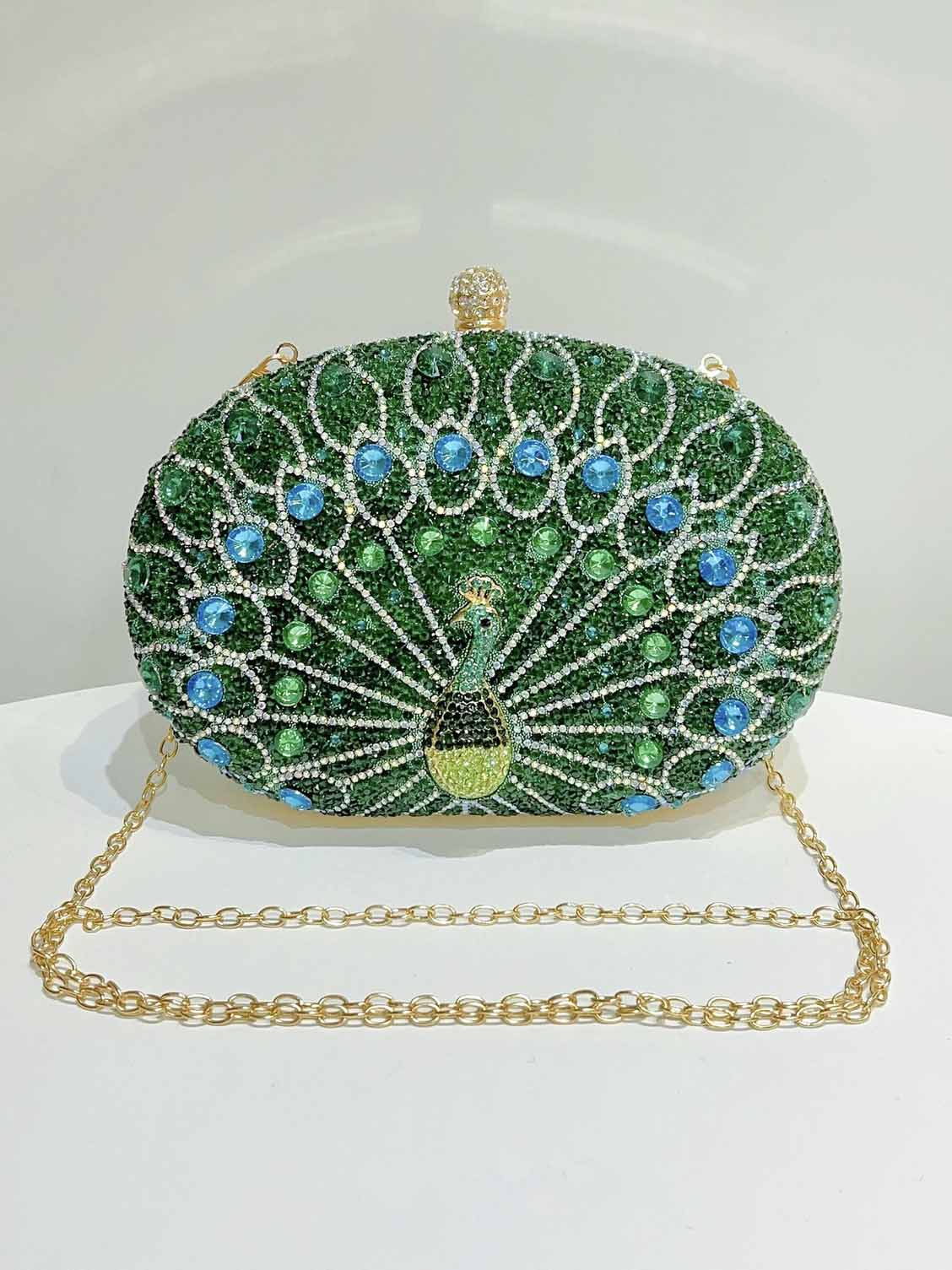 Retro Peacock Rhinestone Party Clutch Bag