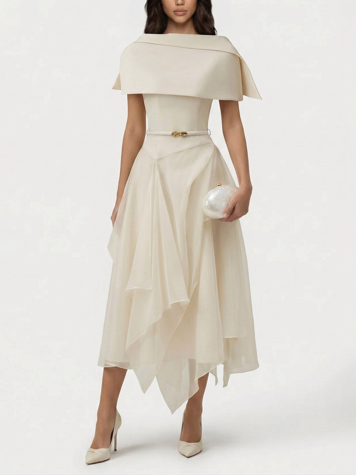 Elegant Off-Shoulder Pleated Midi Dress