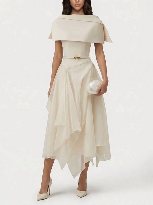 Elegant Off-Shoulder Pleated Midi Dress