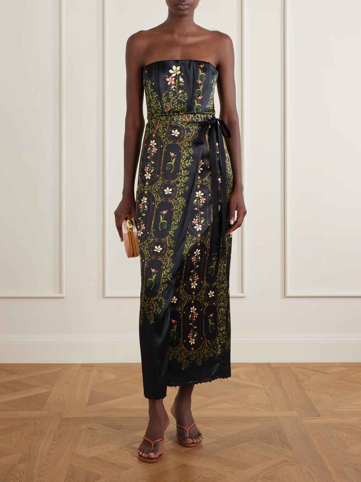 Exquisite Printed Satin Maxi Dress