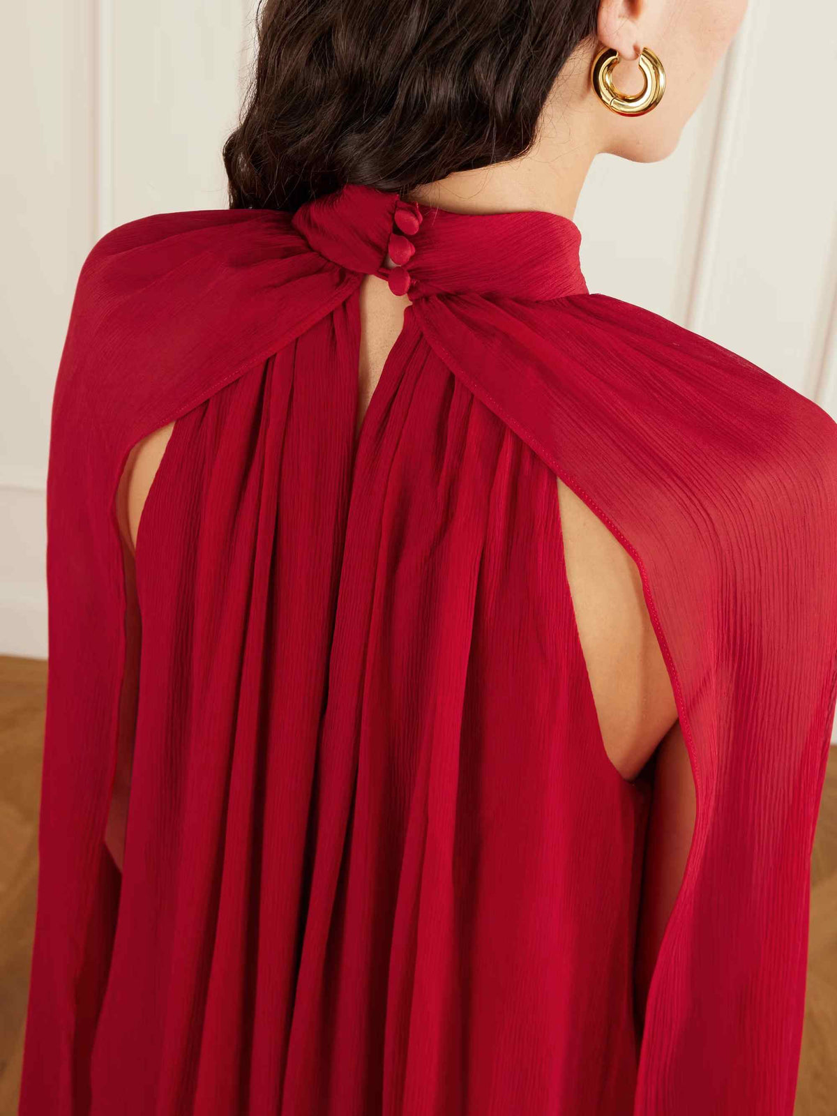Exquisite Feather Trim Chiffon Cape Maxi Dress