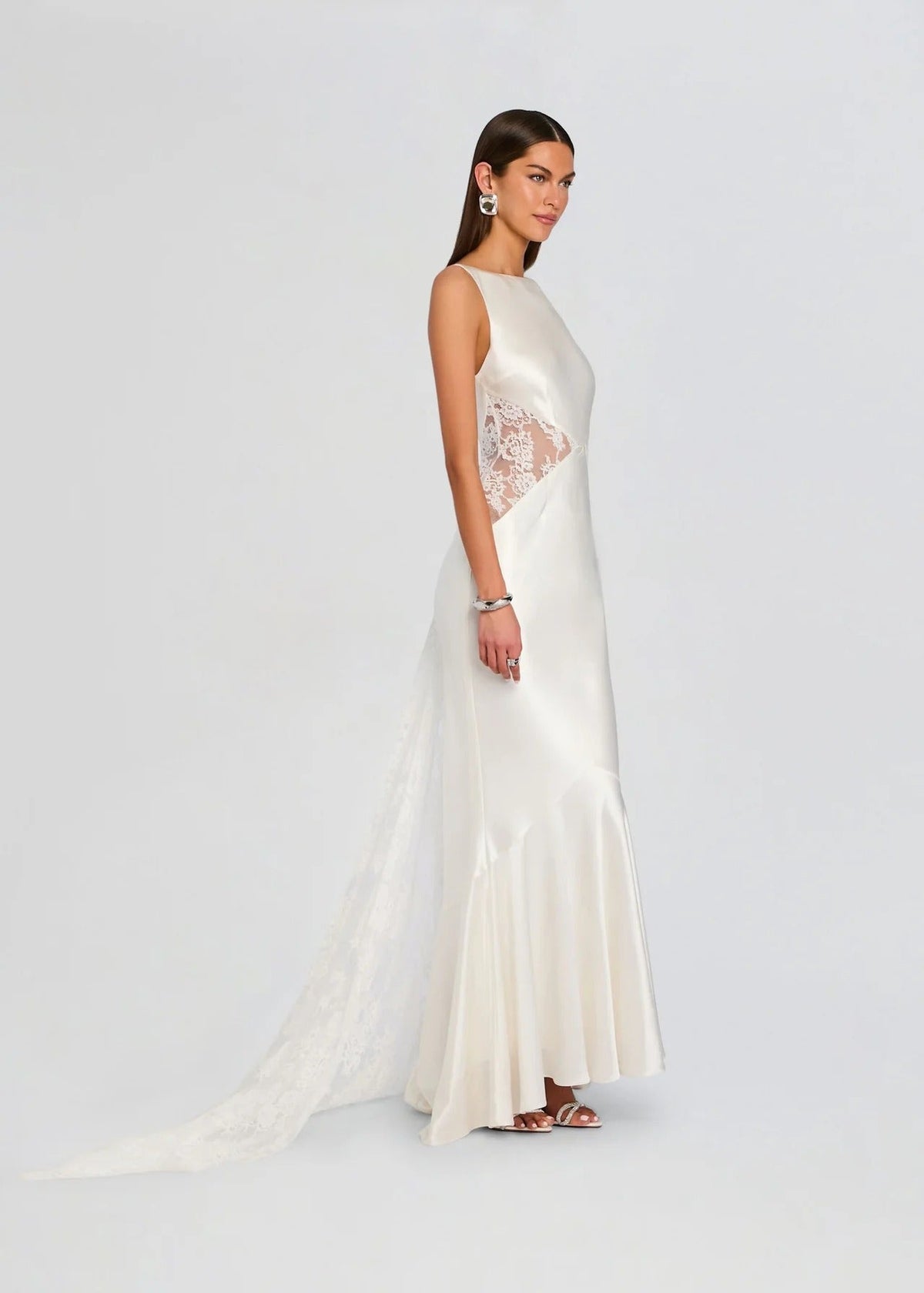 Elegant Satin Mermaid Lace Panel Evening Gown
