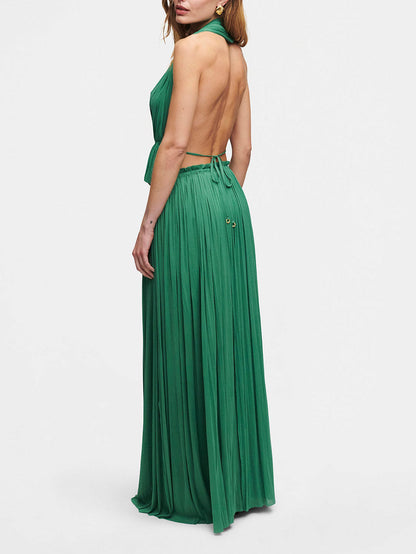 Elegant Backless pleated Top & Skirt Two-Piece Set