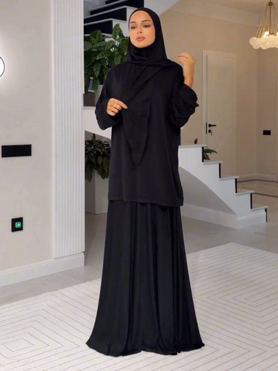 Elegant Muslim Headscarf & Maxi Robe Two-Piece Set