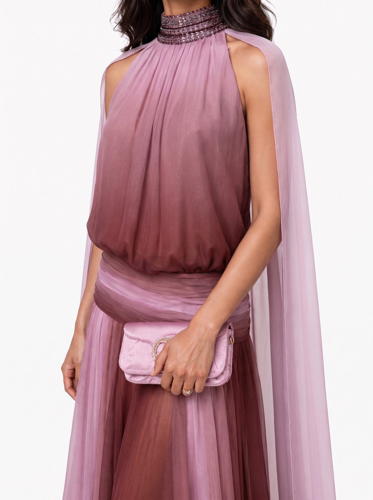 Elegant Gradient Chiffon Backless Spaghetti Strap Maxi Dress