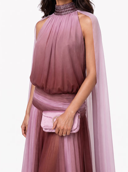 Elegant Gradient Chiffon Backless Spaghetti Strap Maxi Dress